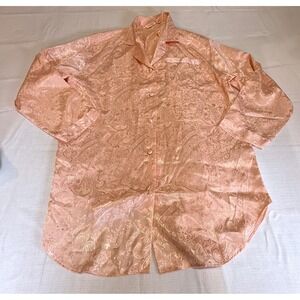 VTG Vandre Peach Paisley Jacquard Long Sleeve Button Down Nightshirt Womens L